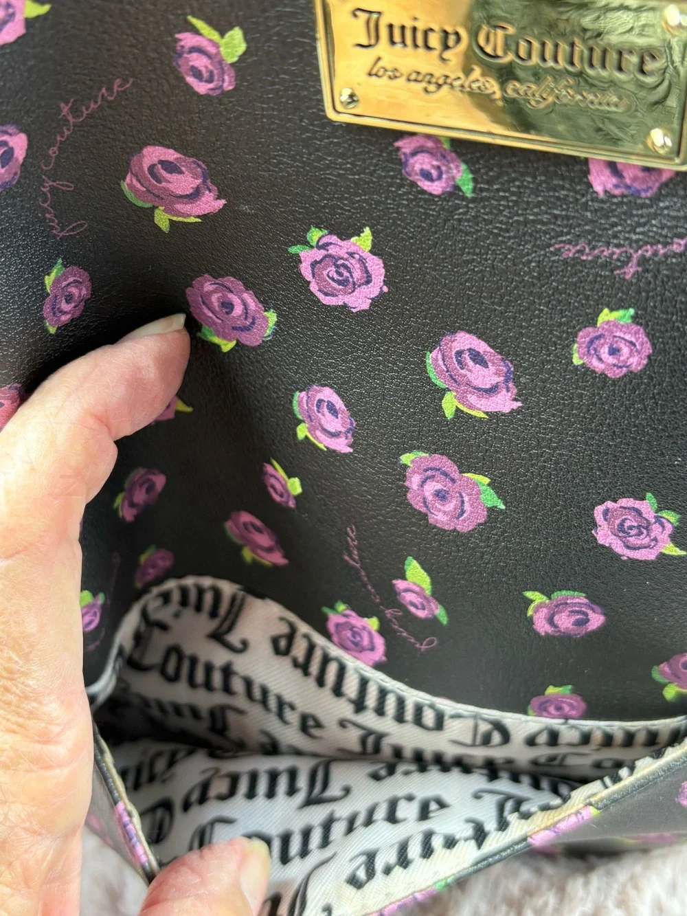 Juicy Couture Black Pink Rose Floral Mini Backpack